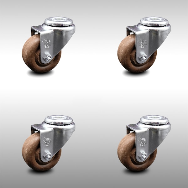 3 Inch SS High Temp Glass Filled Nylon Wheel Swivel Bolt Hole Caster Set SCC